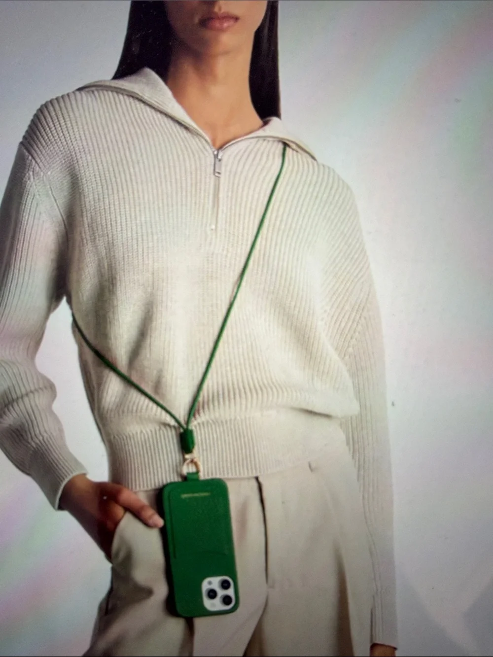 Maison Martin Margiela Green Pebbled Leather Phone Case / Green Strap15 pro max